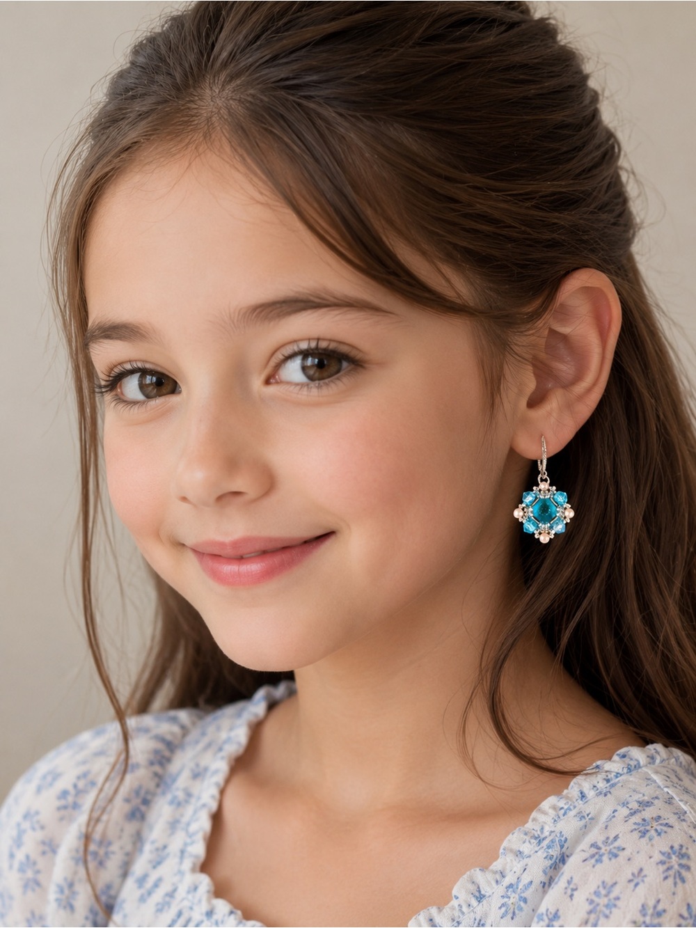 Aqua Blue Crystal Cluster Drop Earrings